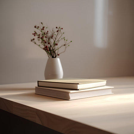 Books on a wooden table in the living room. 3d renderingの素材