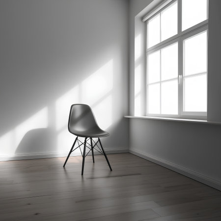 Interior of modern bright room with white walls, wooden floor and black chair 3d renderの素材