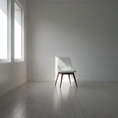 modern white chair in empty room, 3d render concept of interior designの素材