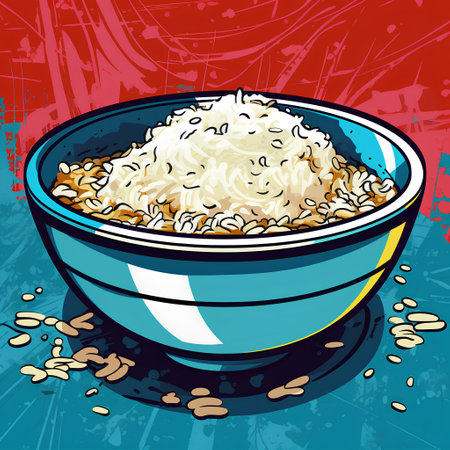 Rice in a bowl on a grunge background. Vector illustrationの素材