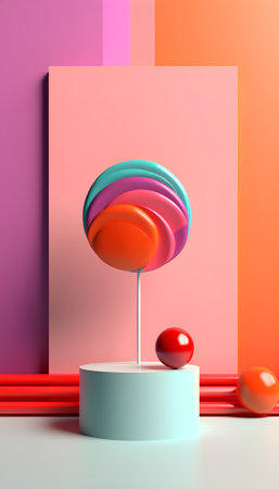 3d render of abstract geometric forms. Minimal scene with podium for product presentation.の素材