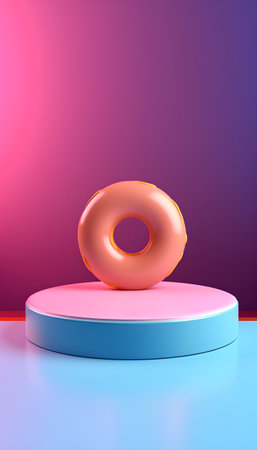 3d render of pink and blue podium with an inflatable ring.の素材