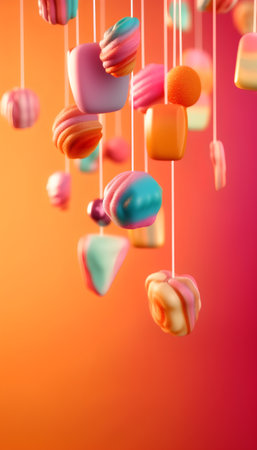 colorful candies floating in the air. 3d rendering.の素材