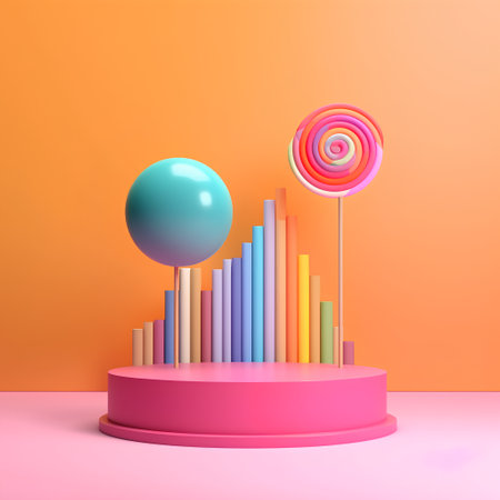 3d render, abstract minimal background, geometric forms, pastel colors, round podium for product presentationの素材