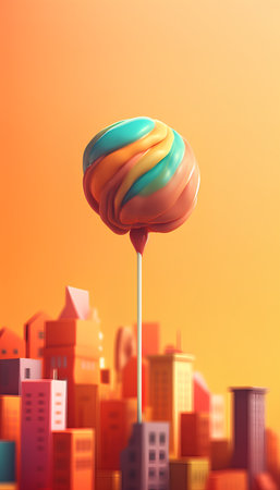 Sweet lollipop on the background of the city. 3d renderingの素材