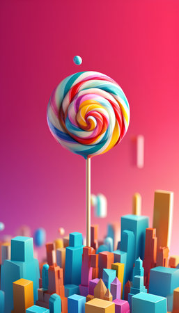 Colorful lollipop in the shape of a city. 3d renderingの素材