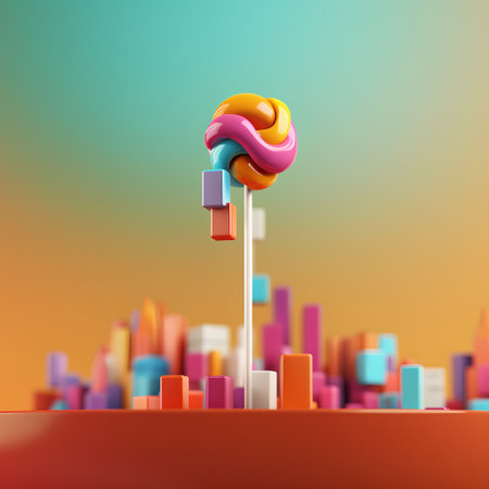 3d render of colorful lollipop on the background of the cityの素材