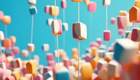 3d rendering of a lot of colorful cubes floating in the airの素材