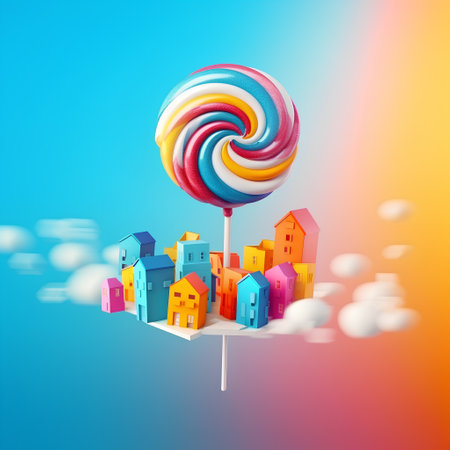 Colorful lollipop in the shape of a house. 3d illustrationの素材