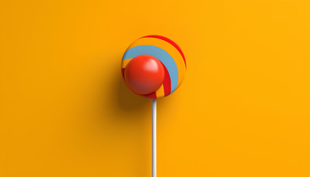 3d rendering of red and blue lollipop on orange backgroundの素材
