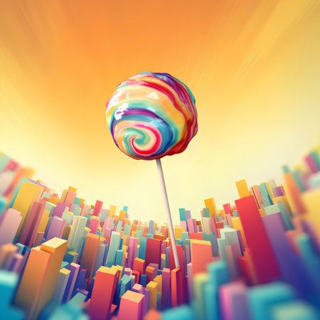 Colorful lollipop on the background of the city. 3d renderingの素材