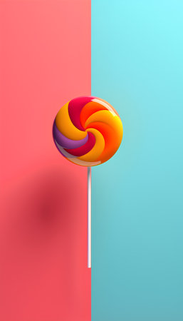 Colorful lollipop on pink and blue background. 3d renderingの素材