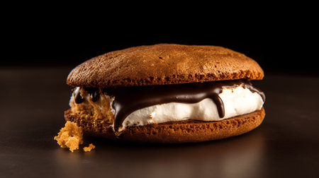 Chocolate ice cream sandwich on a dark background. Toned.の素材