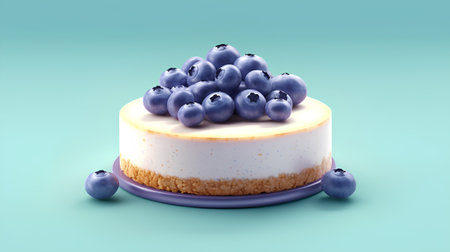Blueberry Cheesecake 3d render on blue background no shadowの素材