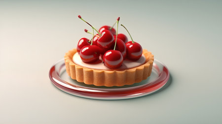 Cherry cake with cherries on a plate. 3d renderingの素材