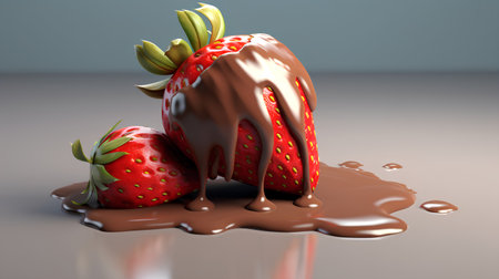 strawberry in chocolate on a gray background. 3d renderingの素材