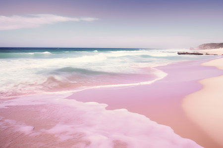 Beautiful seascape with pink sand beach. Composition of nature.の素材