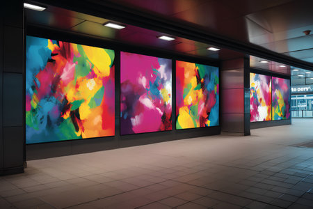 3D rendering of a shopfront in a shopping mall with large windowsの素材
