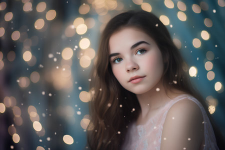 Portrait of a beautiful young woman on a bokeh backgroundの素材