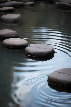 zen stones in the water, zen garden, meditation and relaxationの素材