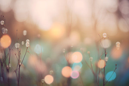 Vintage bokeh background with grass and flowers - vintage filterの素材