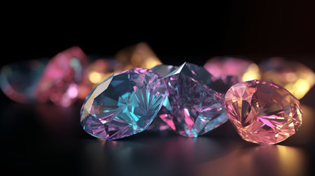 3d render of diamond on black background with bokeh effectの素材