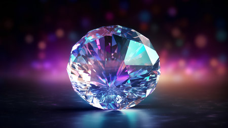 Shiny diamond on a dark background. 3d rendering. Computer digital drawing.の素材