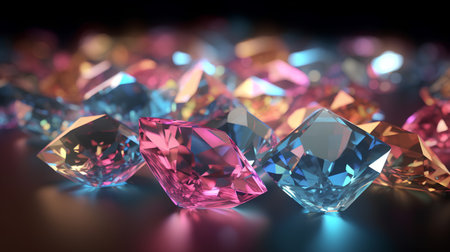 3d rendering of diamond on black background with bokeh effectの素材