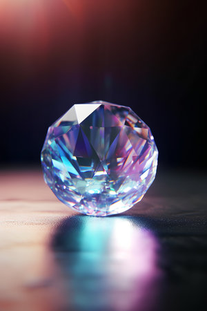 Beautiful blue diamond on a dark background. 3d rendering.の素材