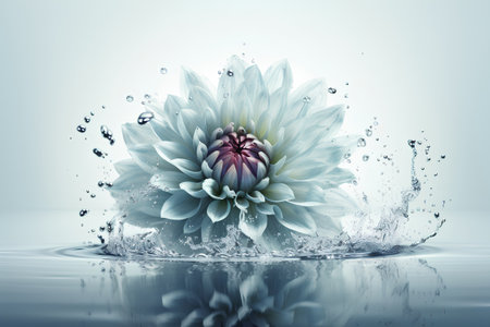 Beautiful dahlia flower in water splash. 3d renderingの素材