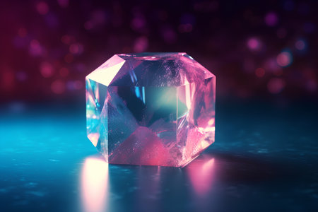 3d illustration of a diamond on a dark background with bokehの素材