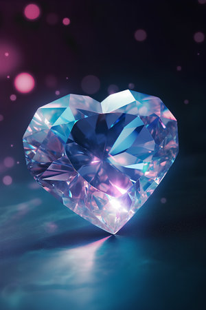 Diamond heart on a blue background. 3d rendering toned imageの素材