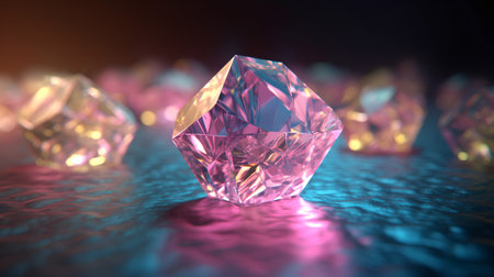 3d rendering of a group of diamonds on a dark background.の素材