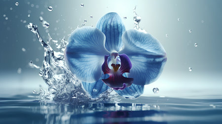 Beautiful blue orchid flower with water drops, 3d renderingの素材