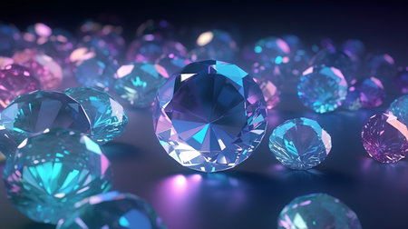 Diamonds on a blue background. 3D illustration. 3d rendering.の素材