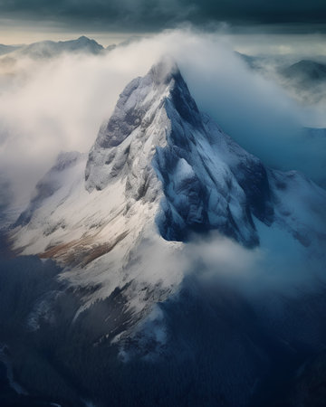 Aerial view of snowy mountain peaks, Dolomites, Italyの素材