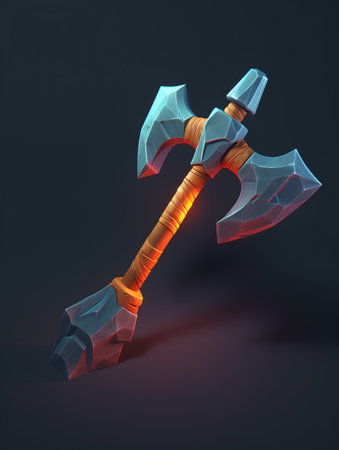 Viking axe. 3D illustration, 3D rendering on black backgroundの素材