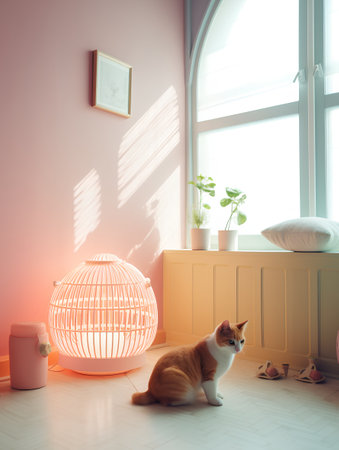 Ginger cat in scandinavian interior. 3d renderingの素材