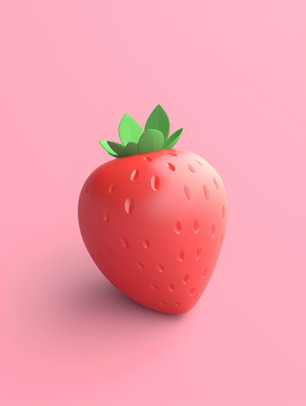 Strawberry. 3d vector illustration. Isolated on pink background.の素材