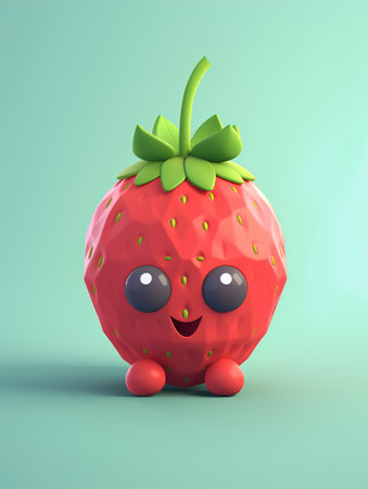 Strawberry character isolated on green background. 3d rendering.の素材