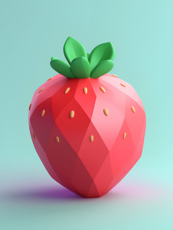 Strawberry. 3d vector illustration isolated on blue background.の素材