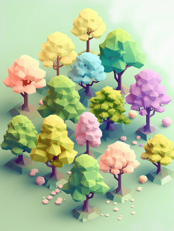 Colorful trees in low poly style. 3d vector illustration.の素材