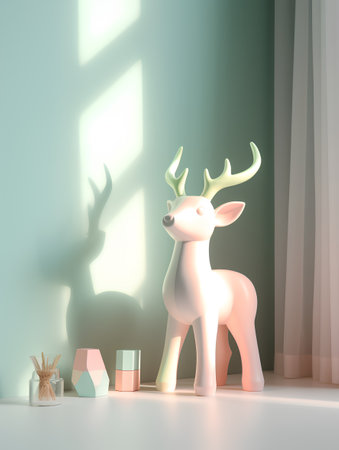 Mockup of a Christmas greeting card with a deer and a gift box. 3D renderingの素材