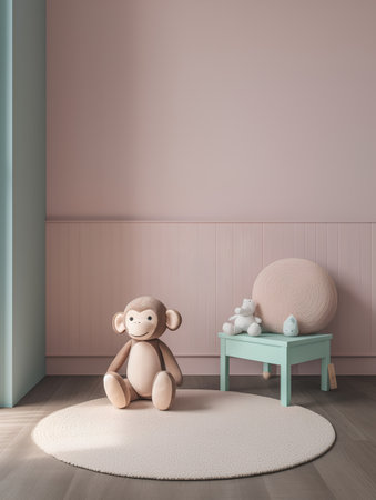 3D rendering of a baby room interior with a teddy bearの素材