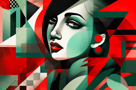 Beautiful face of a woman with creative make-up and abstract background.の素材