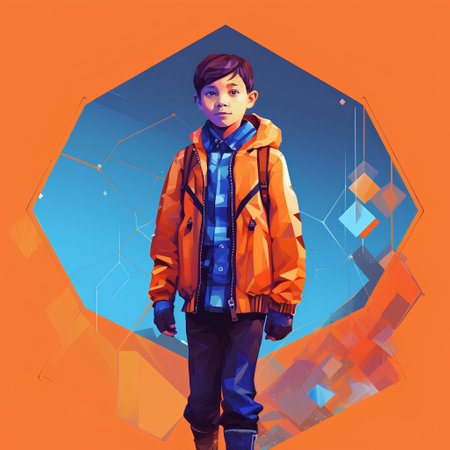 Portrait of a boy in a winter jacket. Vector illustration.の素材