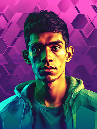 Portrait of a young man in a polygonal style.の素材