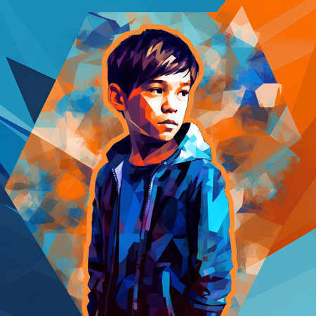 Portrait of a young man in a polygonal style.の素材