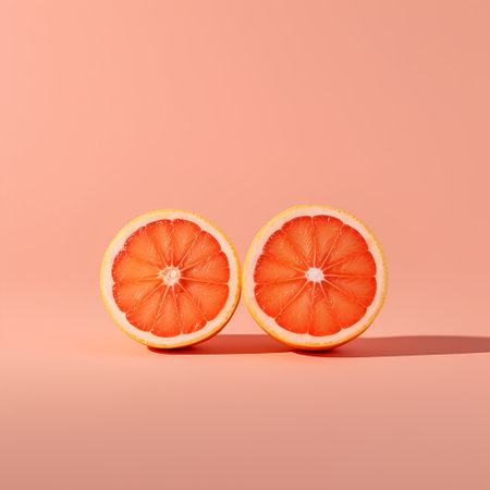 Slices of red orange on pink background. Minimal conceptの素材