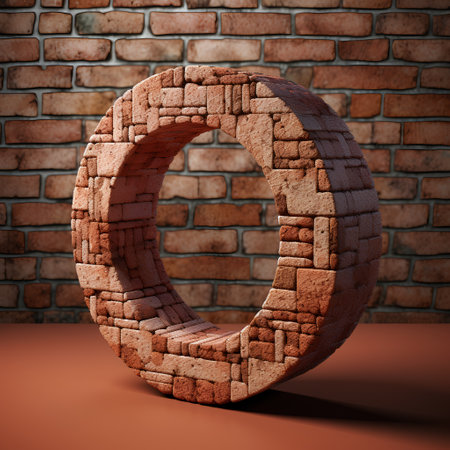 Stone letter O on brick wall background. 3d render illustration.の素材